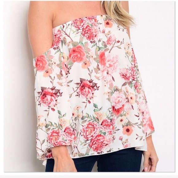 Floral Off Shoulder Top With Sleeves - Picture 2 of 3